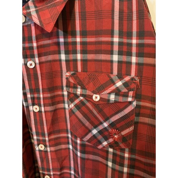 Akademiks‎ Men’s Sz 4XL Plaid Red Button Shirt Pocket - Picture 4 of 10